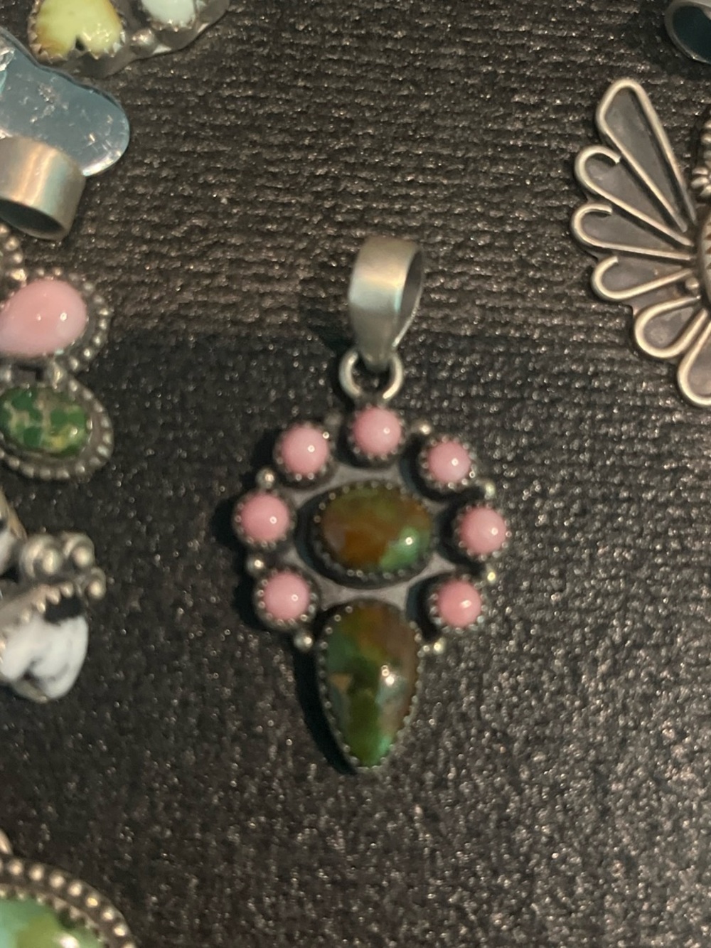 Sterling Silver Pink conch and Sonoran gold dandelion Pendant